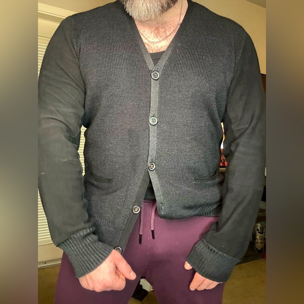 John Varvatos suede/cashmere/silk cardigan preowned excellent condition sz L